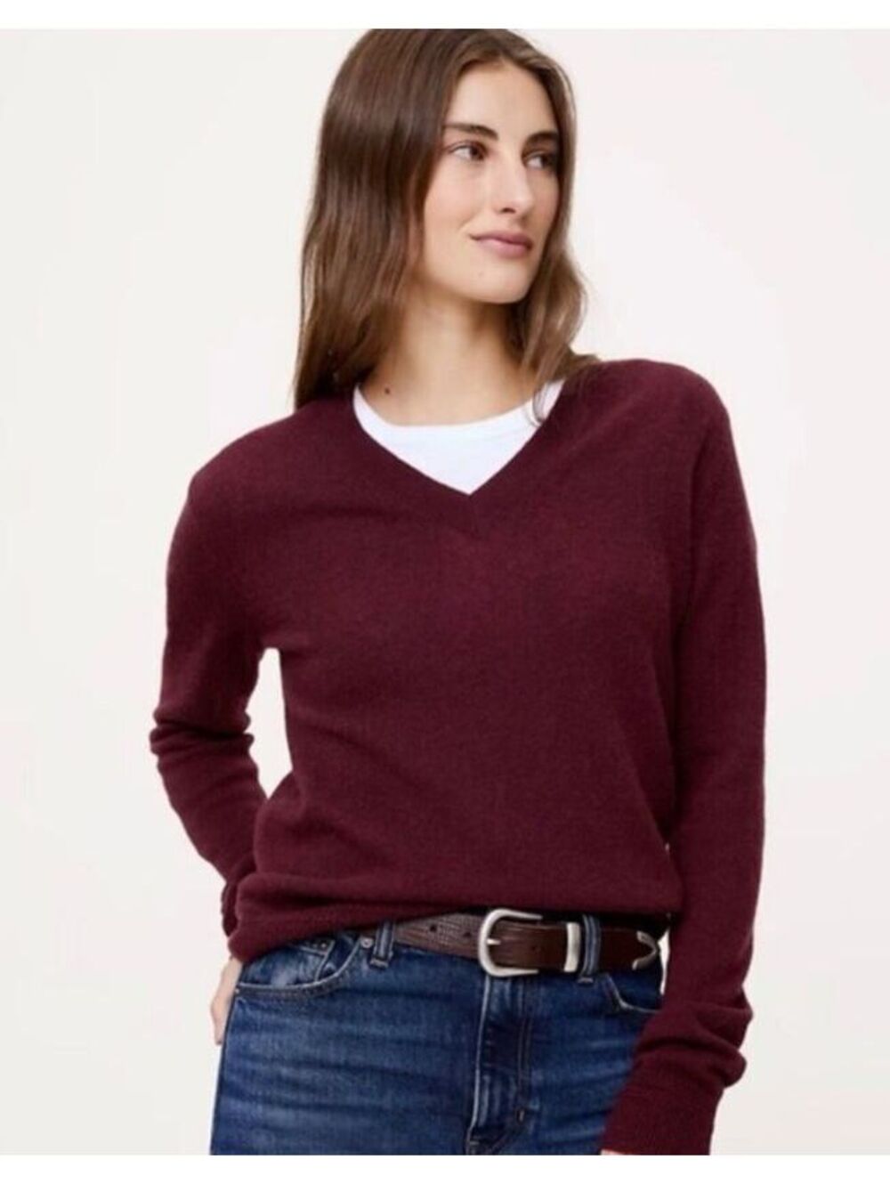 Banana Republic Lightweight Cashmere V-Neck Sweater maroon Burgundy wine red